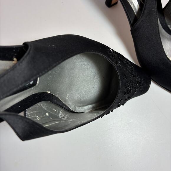 Nina Slingback Heels 6.5M BEADED Shoes Dressy Black Leather soles Classic Luxury - Picture 5 of 10